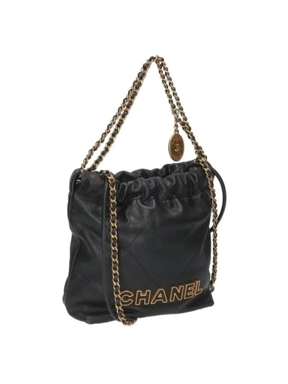 Chanel 22 Mini Cutout Logo Caviar Leather Chain Shoulder Bag